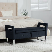 Samt-Stauraumhocker mit Armlehnen für Wohnzimmer, Eingangsbereich und Schlafzimmer, Black