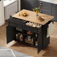 145 x 45 x 94,5 cm, multifunktionale mobile Kücheninsel mit klappbarer Arbeitsplatte, verstellbaren Regalen, 5 Rollen, verdeckter Beste