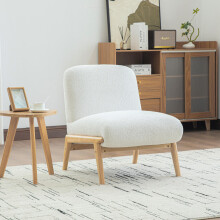 Skandinavischer Stoff-Loungesessel – Weicher Chenille-Stoff und stabiles Holzgestell, ideal für Wohnzimmer & Schlafzimmer,Ivory
