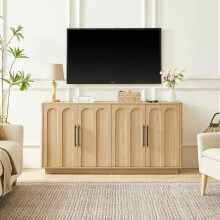 Bogenfront Sideboard mit 4 Türen, Soft-Close Scharnieren & Kippsicherung, 160cm Breiter Aufbewahrungsschrank für Wohnzimmer & Esszimmer