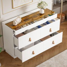 Sideboard aus Einscheibensicherheitsglas, Kommode mit 6 Schubladen,schminktisch, Facheinteilung, kippsicher, Hochschrank für Schlafzimm