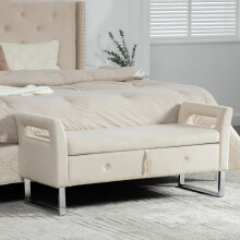 Samt-Stauraumhocker mit Armlehnen für Wohnzimmer, Eingangsbereich und Schlafzimmer, Beige