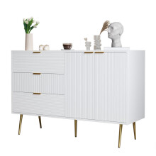 Sideboard, Wohnzimmerschrank mit Türen und Schubladen, Innenregalen, Kommode mit goldenen Griffen und Beinen