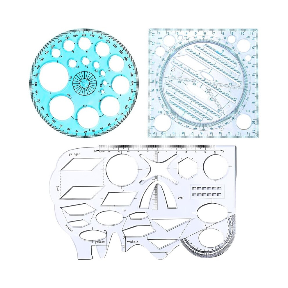 3Pcs Geometric Drawing Templates Set, Circle Template & Drafting Stencils For Students, Ruler For School Architecture 4711285698481