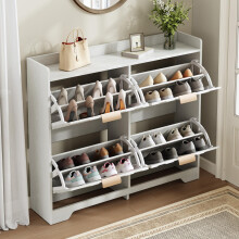 Schuhschrank mit 4 Klappfächern, 3D-Strukturfront, Ablagefläche oben, geräumiger Schuhschrank, platzsparend, Möbel für Eingangsbereich
