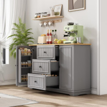 Modernes, elegantes Sideboard mit 3 Schubladen und kühlschrankähnlichen Türen, Buffetschrank für Esszimmer, Wohnzimmer und Diele (Grau)