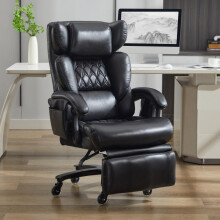 001-XXL Ergonomischer Bürostuhl, Chefsessel mit Massage- und Heizfunktion, PU-Leder, Fußstütze, 360 drehbar, verstellbare Rückenlehne