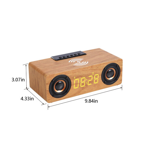 Ξύλινο ηχείο Bluetooth με ασύρματη φόρτιση και ξυπνητήρι 2