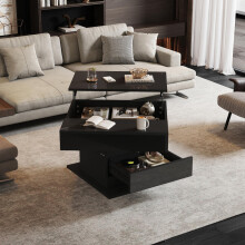 70*70*45cm geometrischer Kaffeetish,Obere Tischplatte 360 frei drehbar,anhebbarer Couchtisch mit 1 Schublade,hochglänzende Wohnzimmer