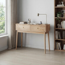 Schreibtisch, Konsolentisch im Mid-Century-Modern-Stil mit Schubladen, Vintage-Empfangstisch mit offenen Regalen, moderner Couchtisch,