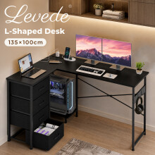 Levede L-Shape Gaming Desk RGB LED 4 Drawers Black