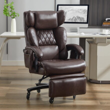 001-XXL Ergonomischer Bürostuhl, Chefsessel mit Massage- und Heizfunktion, PU-Leder, Fußstütze, 360 drehbar, verstellbare Rückenlehne