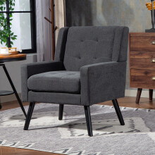 Polsterstuhl mit Knopfpolsterung aus Wildleder – Mid-Century-Modern-Sessel mit Hochdichtschaumkissen und Massivholzbeinen für kleine R