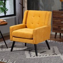 Polsterstuhl mit Knopfpolsterung aus Wildleder – Mid-Century-Modern-Sessel mit Hochdichtschaumkissen und Massivholzbeinen für kleine R