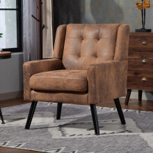 Polsterstuhl mit Knopfpolsterung aus Wildleder – Mid-Century-Modern-Sessel mit Hochdichtschaumkissen und Massivholzbeinen für kleine R
