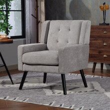 Polsterstuhl mit Knopfpolsterung aus Wildleder – Mid-Century-Modern-Sessel mit Hochdichtschaumkissen und Massivholzbeinen für kleine R