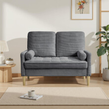 2-Seater Corduroy Loveseat Sofa, Scandinavian Style Fabric Couch with Padded Cushions, Compact Sofa for Living Room, Apartment or Bedro