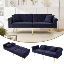 Modernes 2-Sitzer-Schlafsofa – Samtbezug, Rückenlehne mit 3-stufiger Verstellung & vergoldete Metallfüße Stilvolles Sofa mit Schlaffun