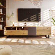 Moderner Colorblocking-TV-Schrank TV-Schrank mit Holzmaserung 180cm
