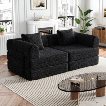 [Patented Design]Chenille-Schlafsofa 2-in-1 mit Staufach in der Armlehne, drei Metallrahmen und mehreren Konfigurationsmöglichkeiten.Zw