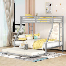 Etagenbett, Metallbett mit ausziehbarem Bett,mit Leiter auf beiden Seiten für Kinder, Jugendliche, Erwachsene, einfach zu montieren, 90