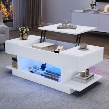 98*45*40cm Lift-Couchtisch mit Lift-Tischplatte,Höhenverstellbarer Sofatisch,kaffeetisch mit 2 Klappschränken,Wohnzimmertisch mit halbo