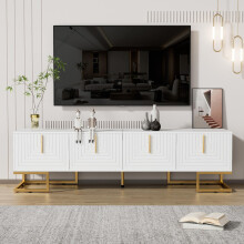 TV-Schrank, lowboard mit strukturierter Tür, TV-Möbel, goldenen Griffen und goldenen Füßen