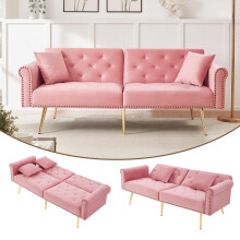 Modernes 2-Sitzer-Schlafsofa – Samtbezug, Rückenlehne mit 3-stufiger Verstellung & vergoldete Metallfüße Stilvolles Sofa mit Schlaffun