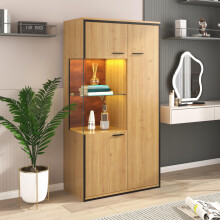 Moderne Vitrine mit LED-Beleuchtung - 150Hcm - Glastür, Mehrzweckregale, 15 Farboptionen, Großer Stauraum, Glasboden, Schaukasten, Präs