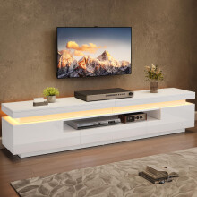 175*38*45cm Wohnzimmer TV-Ständer mit 2 L-förmigen Schränken und 1 Schublade,Hochglanz-Wohnzimmerschrank mit LED,Lowboard mit halboffen