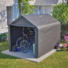 Grauer Fahrrad-Garage 160x220x165 cm mit Rolltor Wasserdichtes PE wetterfester Outdoor-Schuppen für Fahrrad, Gartengeräte – ideal für