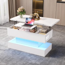 100*50*51.5cm Couchtisch mit Steckdose,USB-C&USB-Ladebuchse,multifunktionaler Wohnzimmertisch mit LED, anhebbarer Kaffeetish, höhenvers