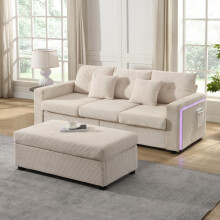 [5-Kissen-Supreme-Set] Moderne LED-Sofakombination mit wolkenartigem Sitzgefühl: 3-Sitzer-Sofa + übergroßer abnehmbarer Ottoman,Hochbel