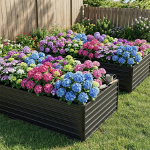 2er Set 219x112x64cm Metall Hochbeet, offener Boden, Schwerlast Blumenbeet Bausatz, wetter- & rostbeständig für Gemüse Blumen Terrasse