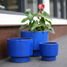 3-teiliges handgemachtes Keramikpflanztopf-Set (Ø 38,1/30,5/22,9 cm), einfarbige blaue Glasur, ideal für Sukkulenten/Blumen, Innen/Auße