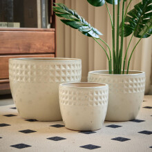 3-teiliges handgemachtes Keramikpflanztopf-Set (Ø 38,1/30,5/22,9 cm), weißes Rautenmuster, ideal für Sukkulenten, Innen/Außen, Fensterb