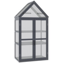 Frühbeet Mini Gewächshaus 3 Ebenen Treibhaus Pflanzenbeet mit aufklappbarem Dach Doppeltüren aus Holz Natur 70,5 x 42 x 132 cm