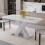 120CM-160CM Modern Rectangle Dining Table, Stretchable, with Printed White Marble Table Top+MDF X-Shape Table Leg with Metal Base 1