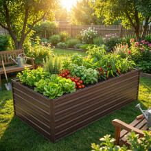 Large Metal Raised Garden Bed, 219x112x64cm Planter Box with Open Base, Heavy Duty Steel Flower Bed Kit, Weather & Rust Resistant for V