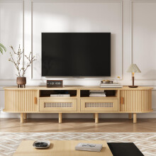 170*40*40cm Ovaler TV-Ständer und Fernsehtisch,TV-Schrank mit 2 Rattan Design Schubladen,2 Schiebetür,Lowboard und Fernsehtisch bis zu
