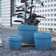 3-teiliges handgemachtes Keramikpflanztopf-Set (Ø 38,1/30,5/22,9 cm), blaue fleckig-körnige Glasur, ideal für Sukkulenten/Zimmerpflanze