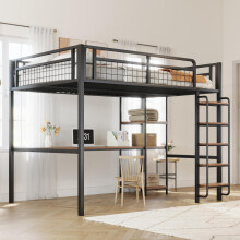 Metall-Hochbett 140*200 cm, Sicherheitsleiter mit Treppe, Kinderbett mit Tisch und Regal, Jugendbett Erwachsenenbett, Metallgitter-Sich