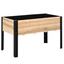 Hochbeet großer Pflanzkasten aus Massivholz und Stahl 120x60x74cm in Natur und Schwarz für Garten und Balkon