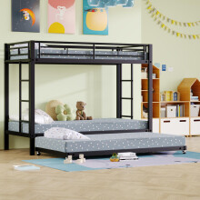 90*200cm Etagenbett, Eisenrahmenbett, Kinderbett, ausgestattet mit Ausziehbett, hohe Geländer, EN747 zertifiziert, robuste Konstruktion