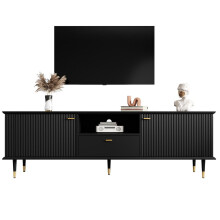 TV-Schrank mit offenen Fächern und Schubladen, lackierte Strukturoberfläche, Soft-Close-Scharniere