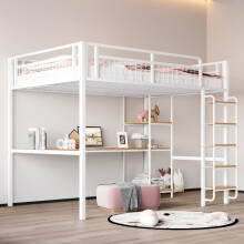 Metall-Hochbett 140*200 cm, Sicherheitsleiter mit Treppe, Kinderbett mit Tisch und Regal, Jugendbett Erwachsenenbett, Metallgitter-Sich