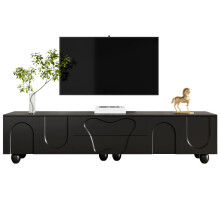 180 cm schwarzer TV-Schrank mit Holzbeinen – Ein minimalistischer und eleganter TV-Schrank mit viel Stauraum, einzigartigem Design und