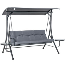 Hollywoodschaukel 3-Sitzer Gartenschaukel Schaukelbank mit verstellbarem Sonnendach Teetisch Stahl Polyester Grau+Schwarz 271 x 125 x 1