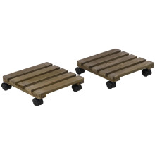 2er-Set Pflanzenroller rollbarer Pflanzenständer mit Bremsen 30x30cm dunkelbraun für Innen und Außen
