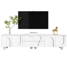 180 cm weißer TV-Schrank mit Holzbeinen – Ein minimalistischer und eleganter TV-Schrank mit viel Stauraum, einzigartigem Design und fl